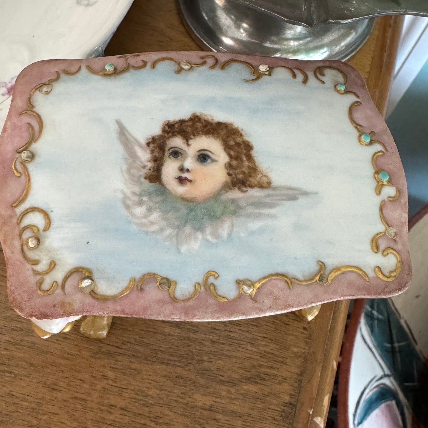 French Limoges Cherub Dressing Table Box