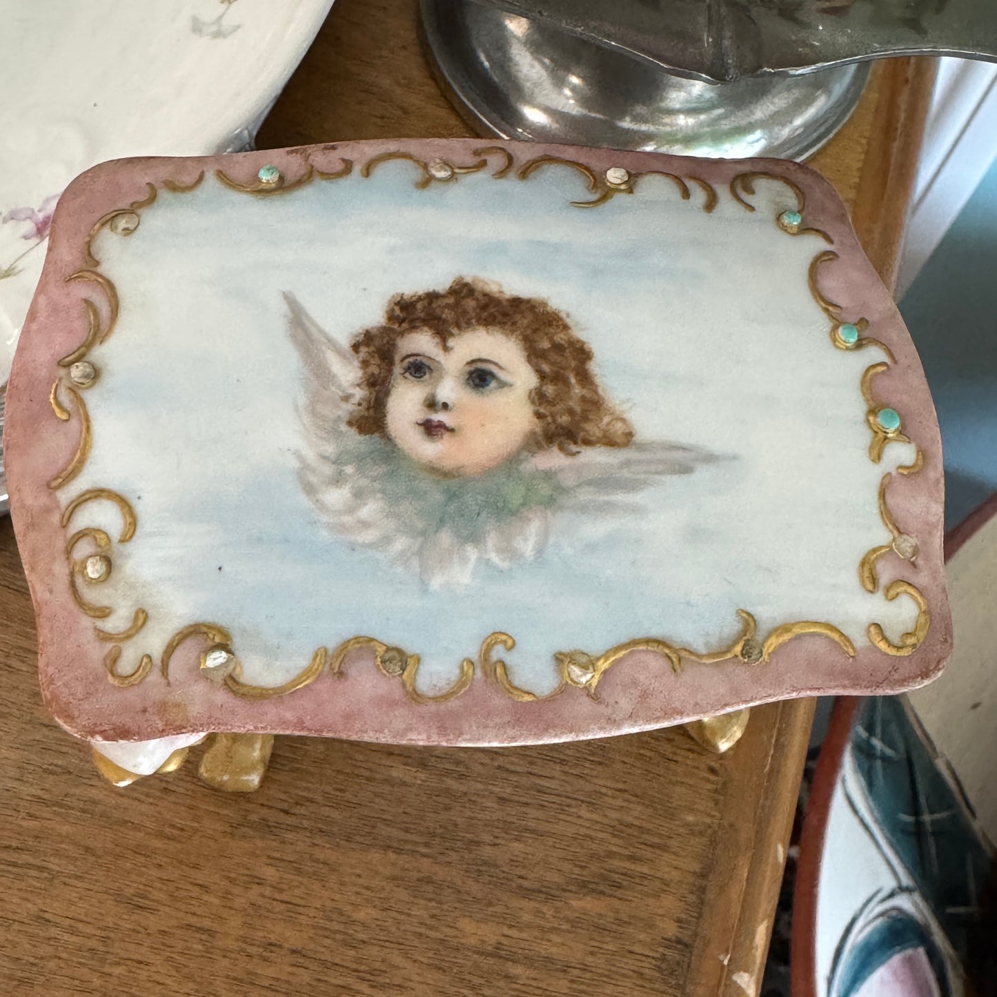 French Limoges Cherub Dressing Table Box
