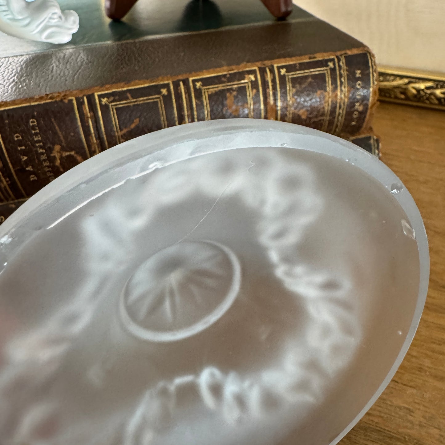 Westmoreland Arganaut Covered Satin Glass Dish Dolphin Footed Much Loved