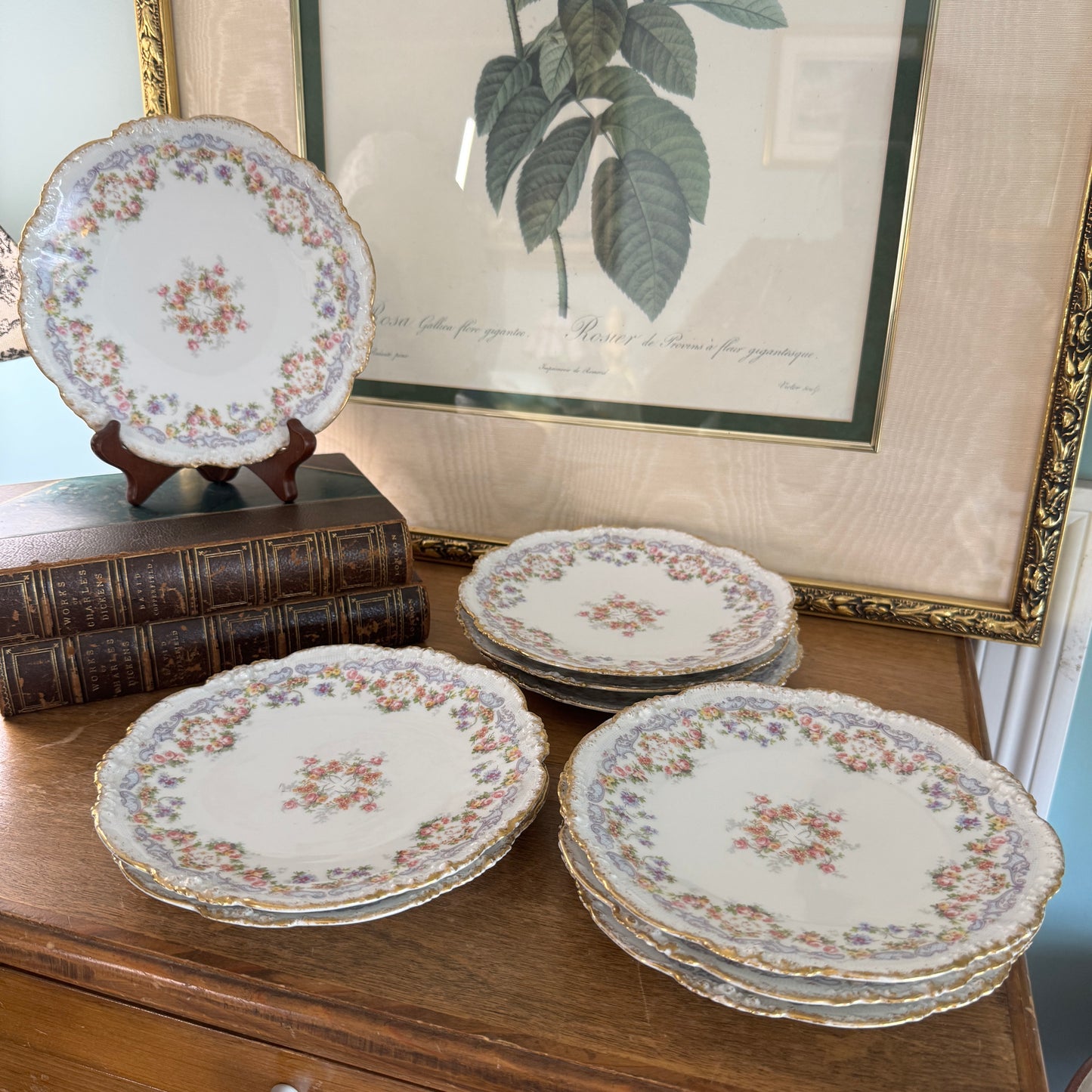 9 Antique J P & L Limoges French Hand Painted Luncheon Salad Plates