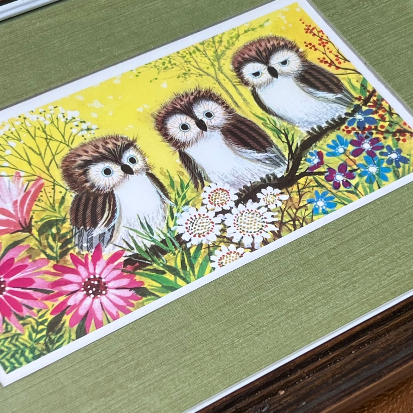 Mid Century Modern Pair of Turner Accessories Owl Prints Under Glass