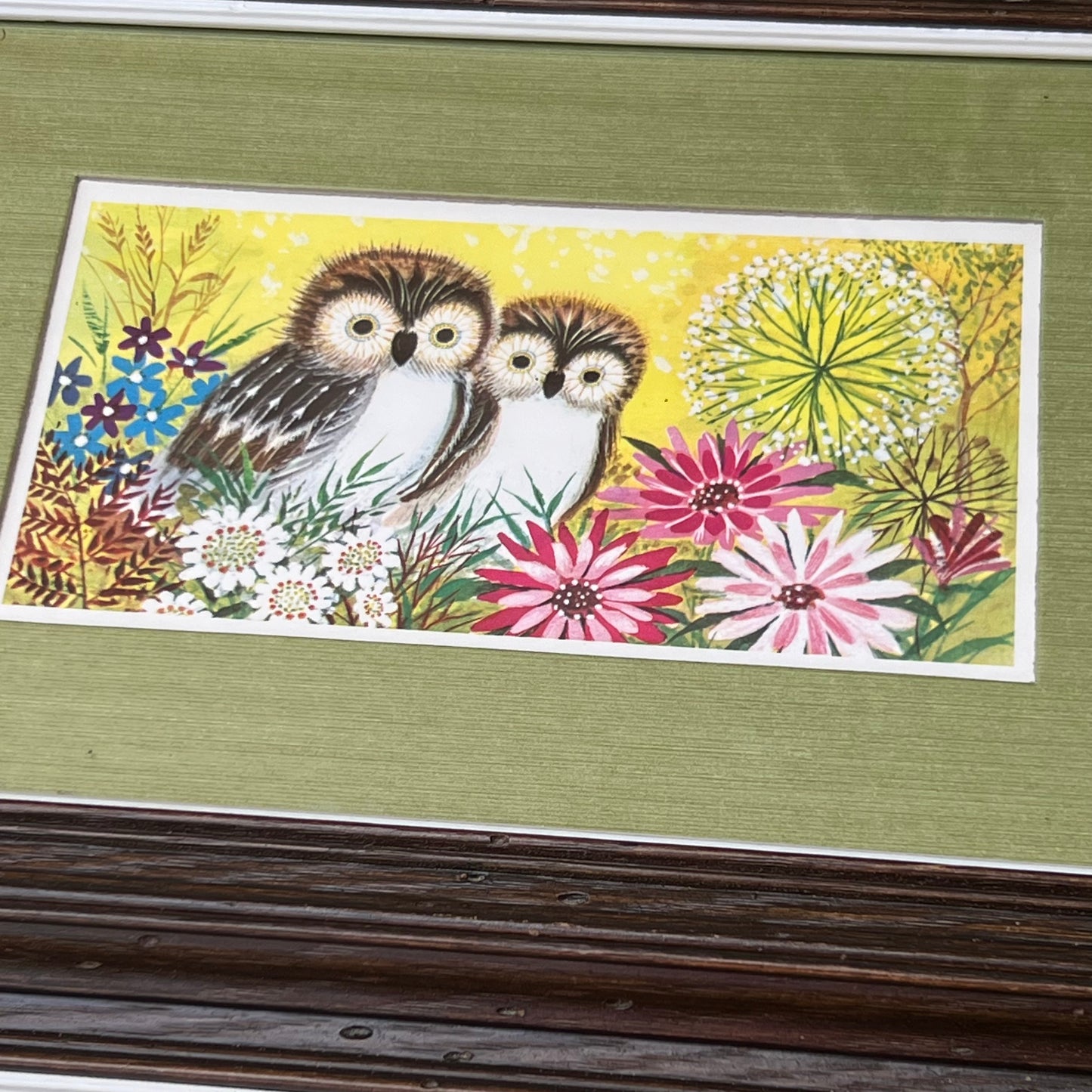 Mid Century Modern Pair of Turner Accessories Owl Prints Under Glass