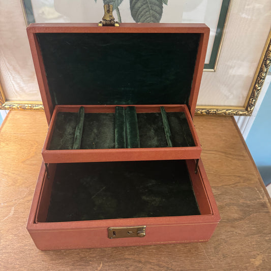 Vintage Mele Emerald Green Velvet Interior Jewelry Box