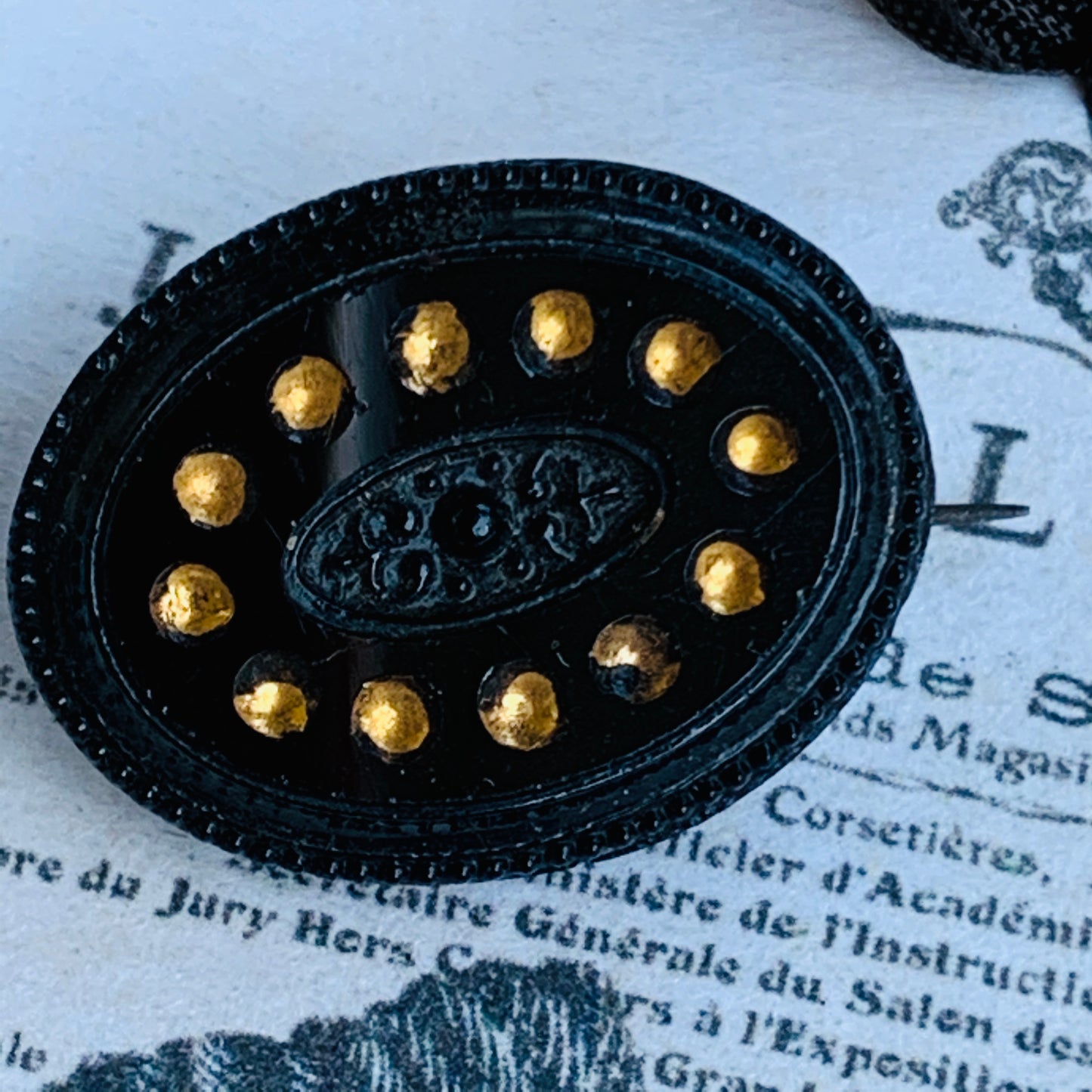 Victorian Black & Gold Glass Pin
