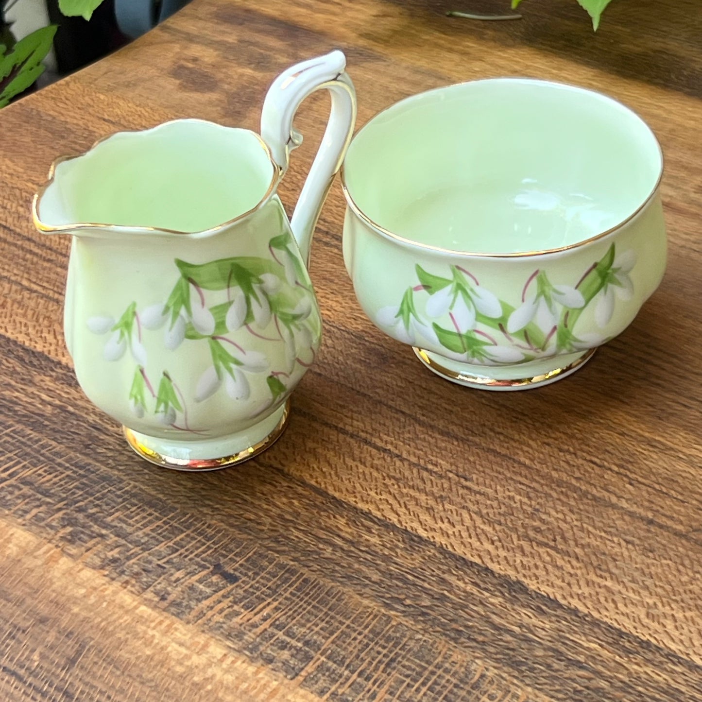 Vintage Royal Albert English Bone China Laurentian Snowdrop Creamer & Open Sugar Bowl