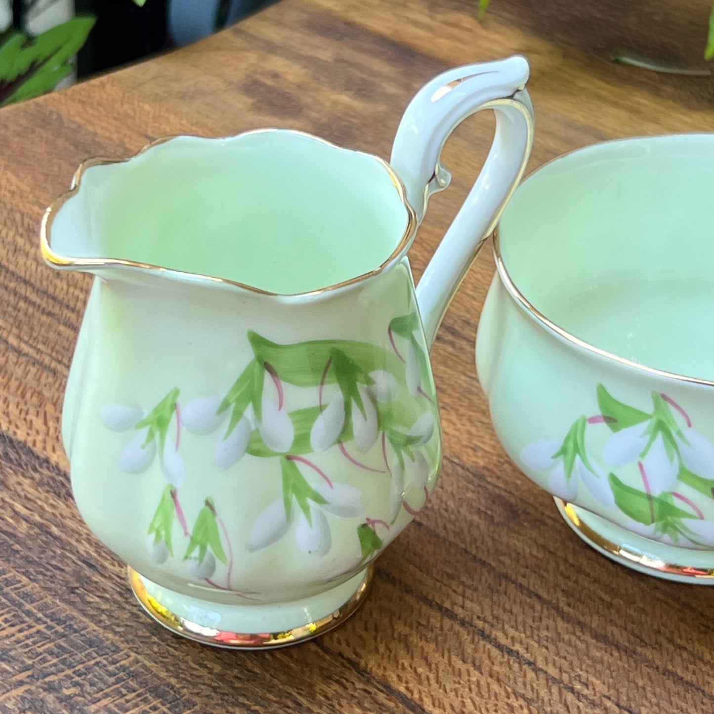 Vintage Royal Albert English Bone China Laurentian Snowdrop Creamer & Open Sugar Bowl