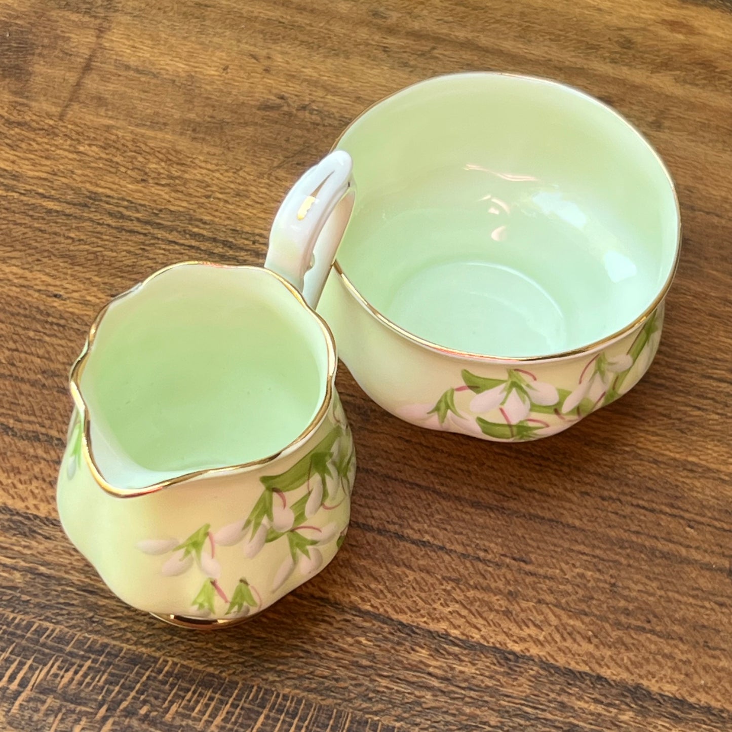 Vintage Royal Albert English Bone China Laurentian Snowdrop Creamer & Open Sugar Bowl