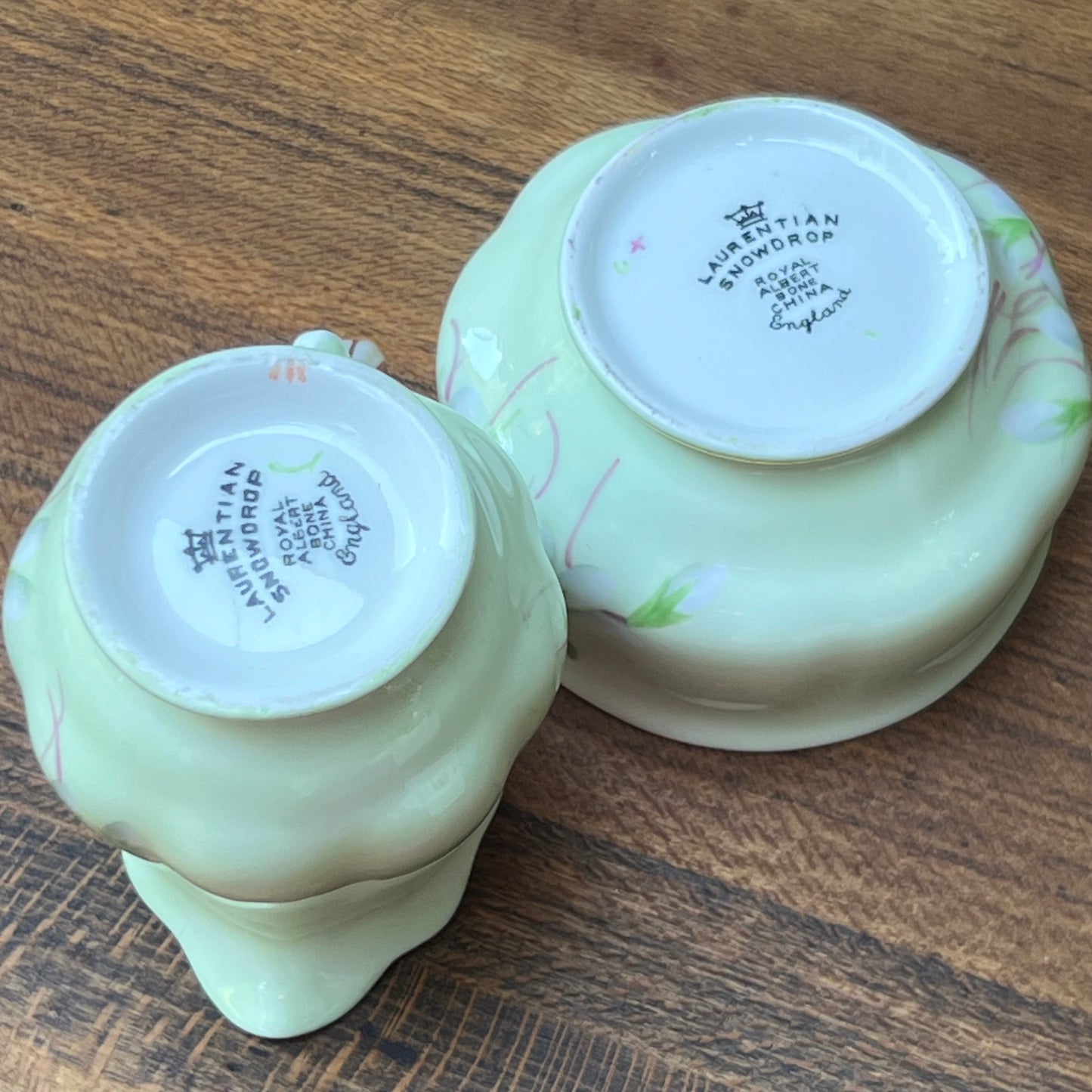 Vintage Royal Albert English Bone China Laurentian Snowdrop Creamer & Open Sugar Bowl