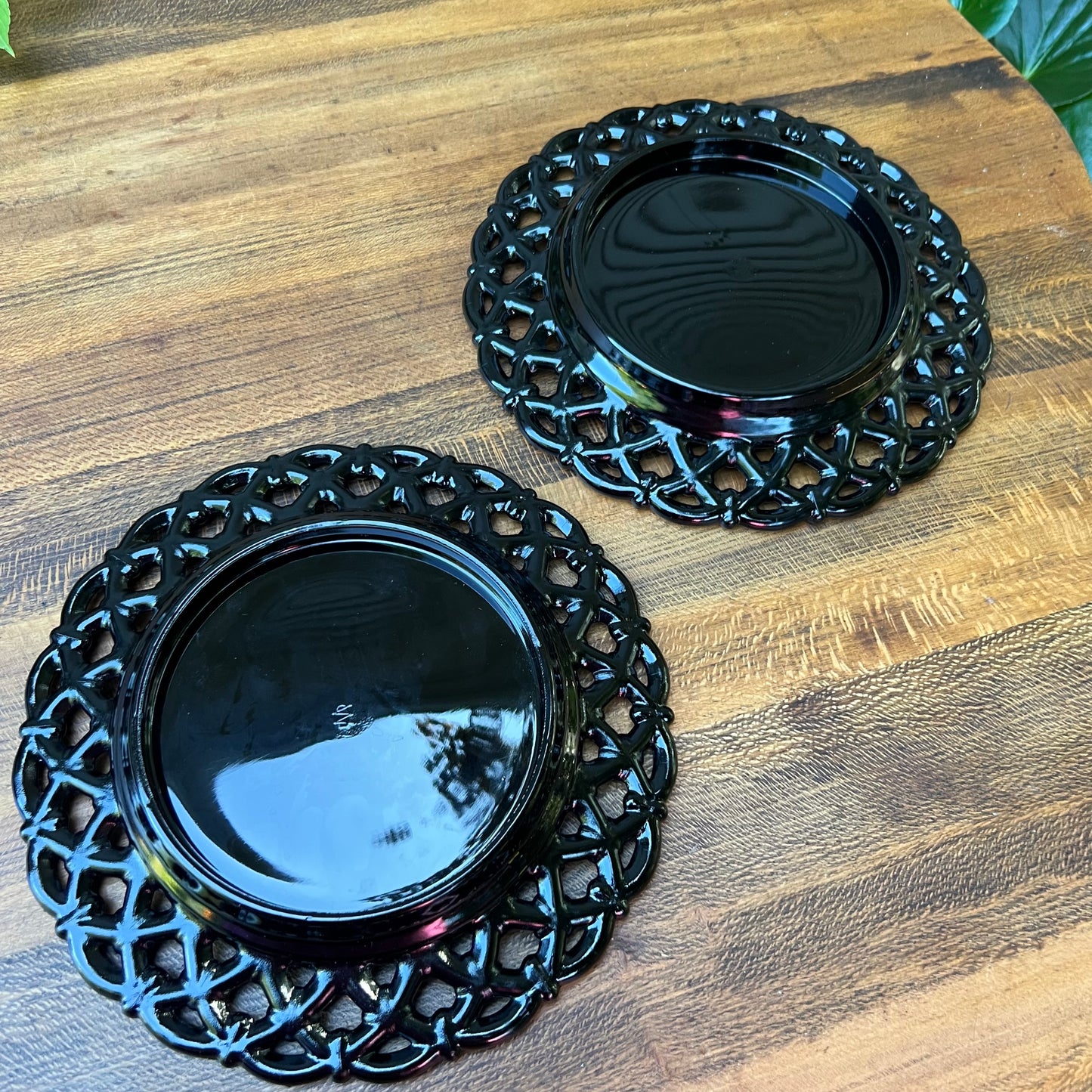 Two Vintage Westmoreland Mary Gregory Black & White Glass Plates