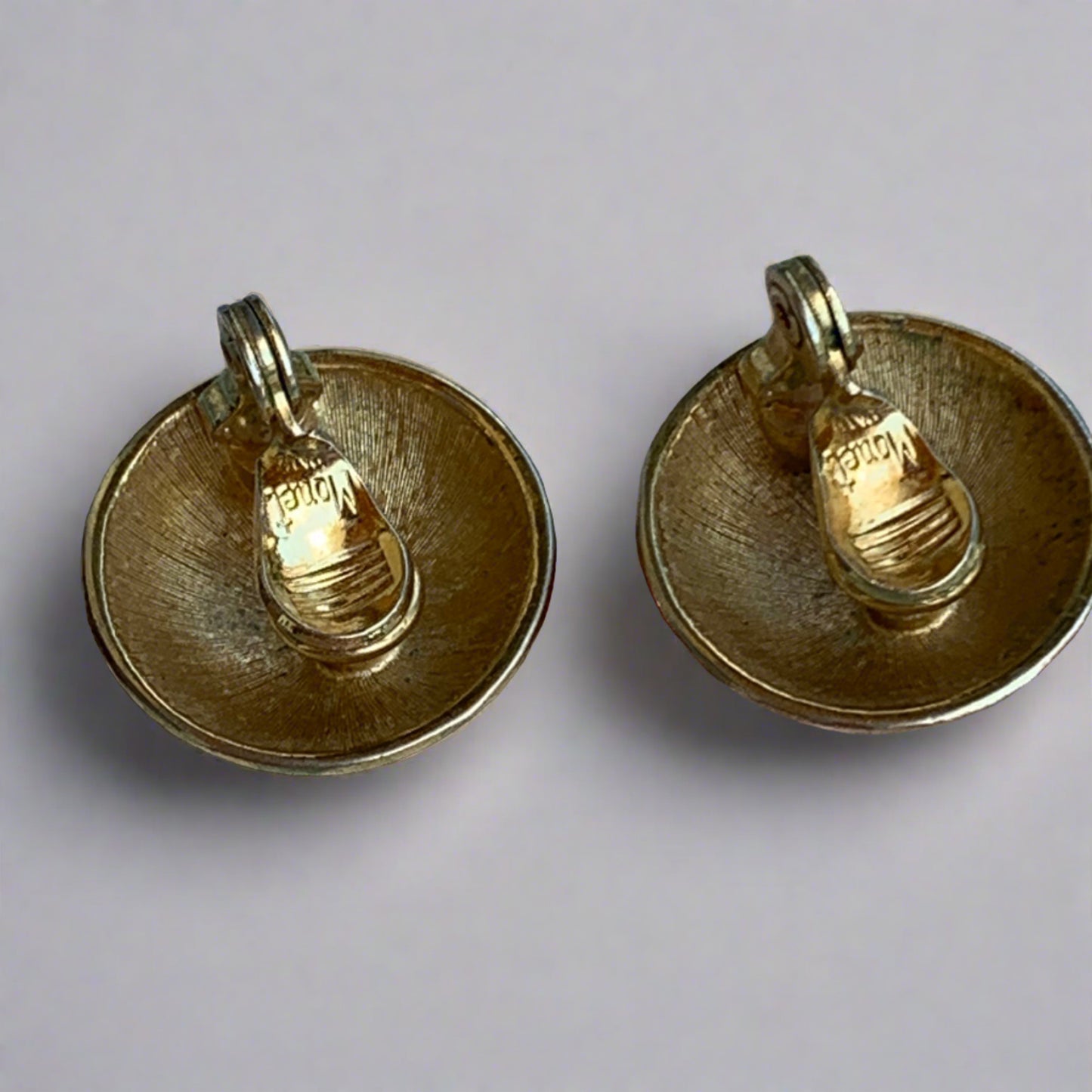 Vintage Monet Textured Round Gold Tone Metal Earrings
