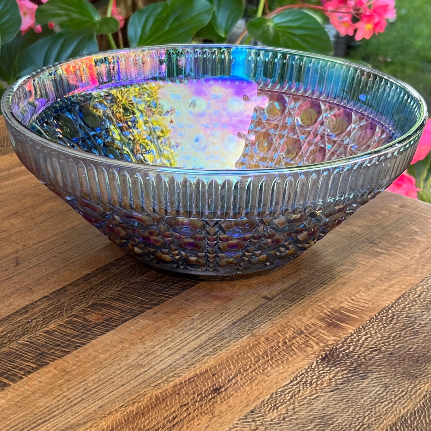 Vintage Indiana Glass Windsor Blue Carnival Glass Large Salad Bowl