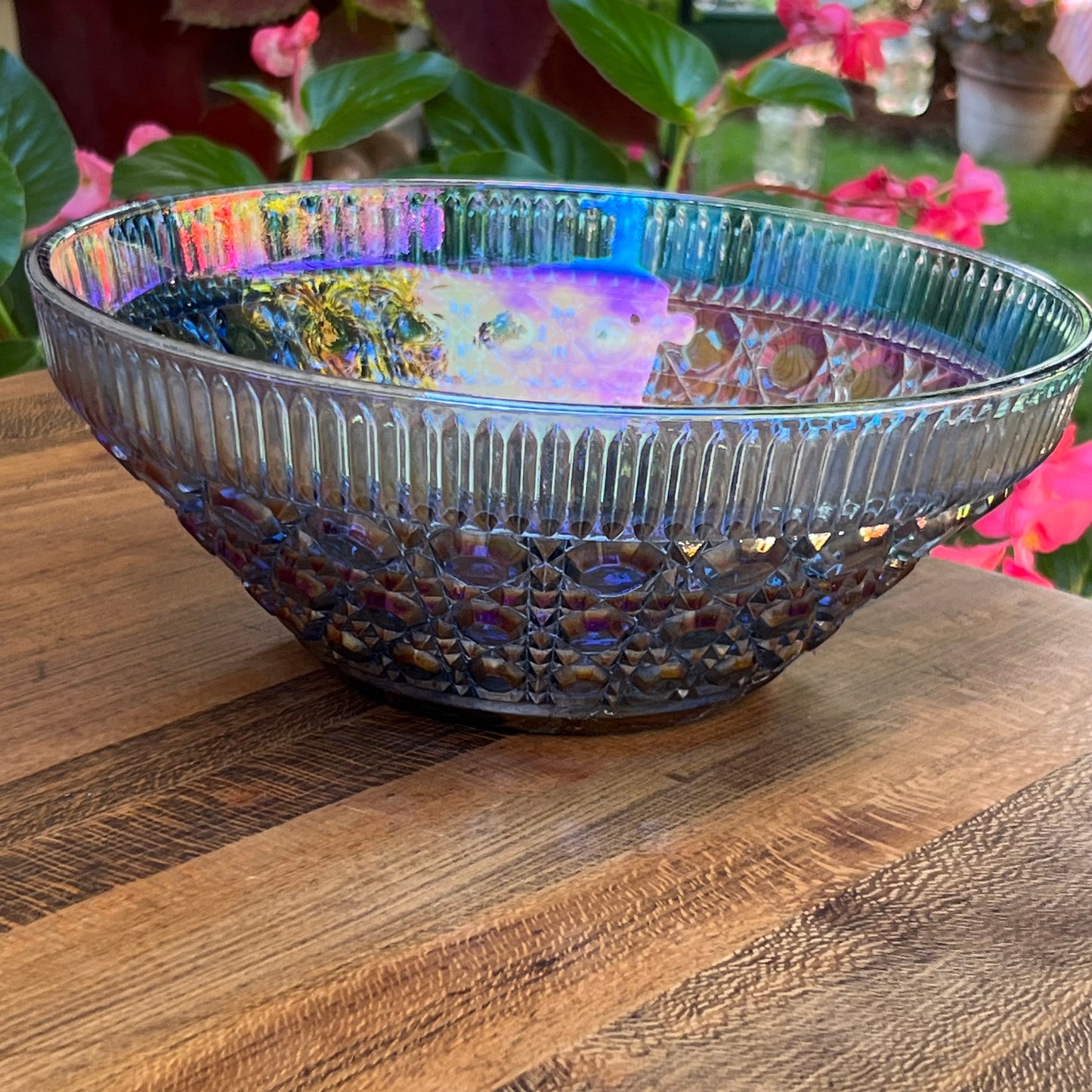Vintage Indiana Glass Windsor Blue Carnival Glass Large Salad Bowl
