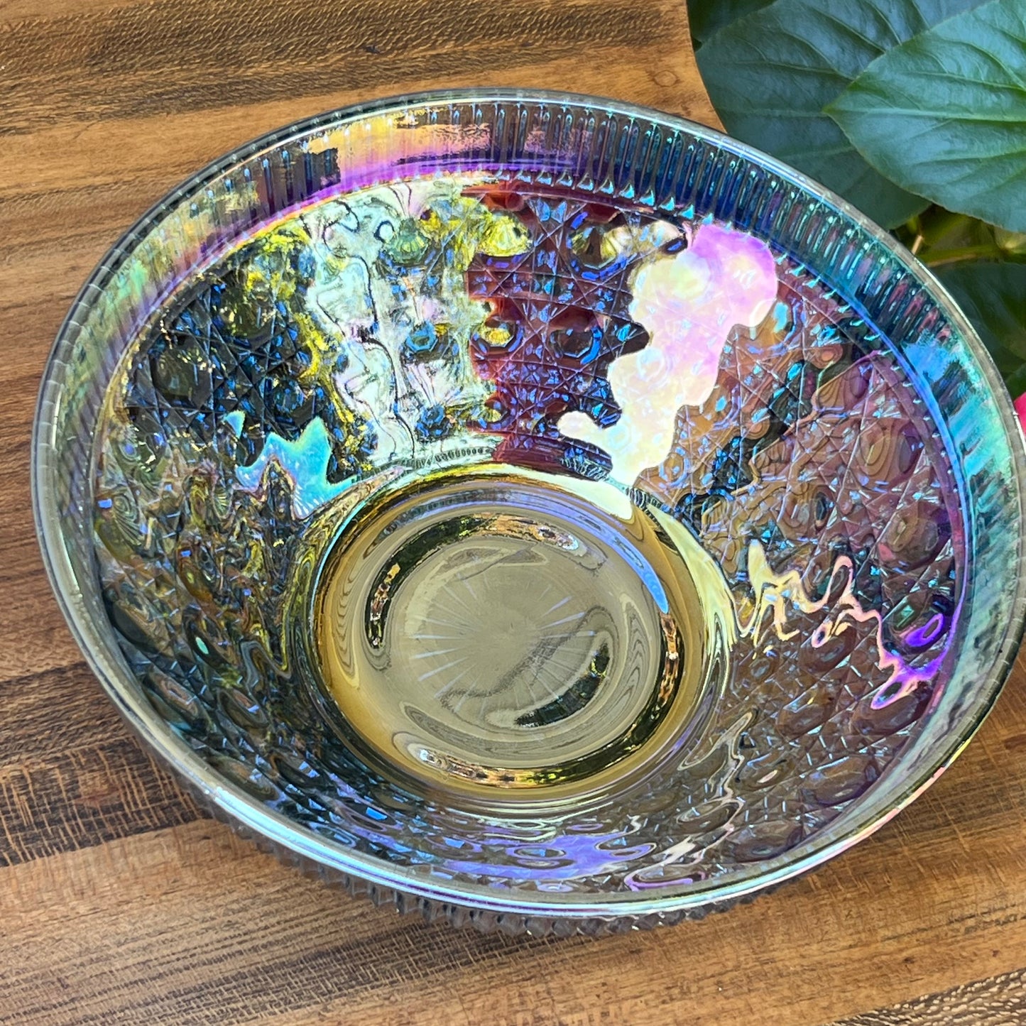 Vintage Indiana Glass Windsor Blue Carnival Glass Large Salad Bowl