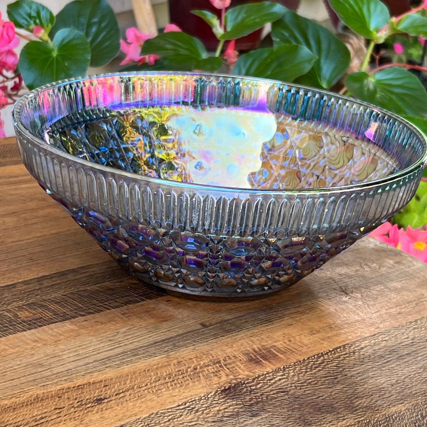 Vintage Indiana Glass Windsor Blue Carnival Glass Large Salad Bowl