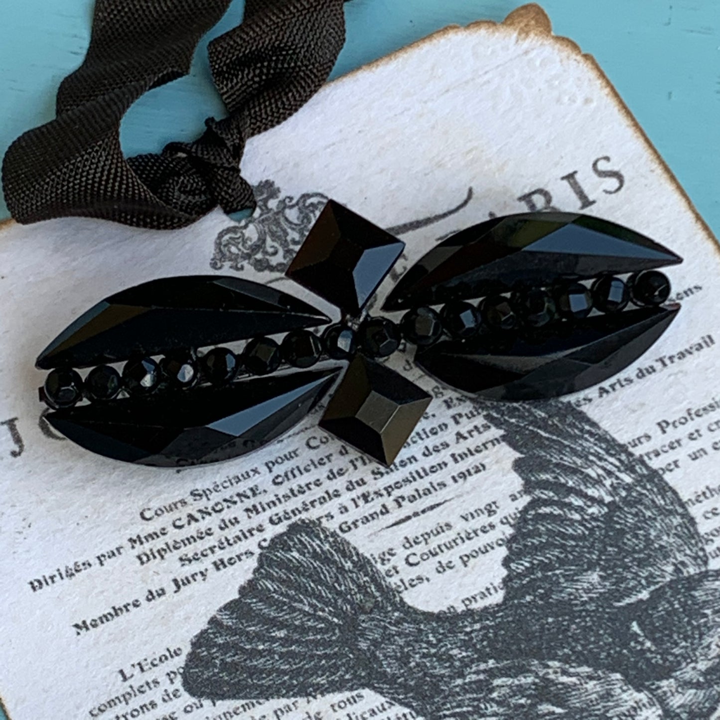 Antique Victorian French Jet Brooch