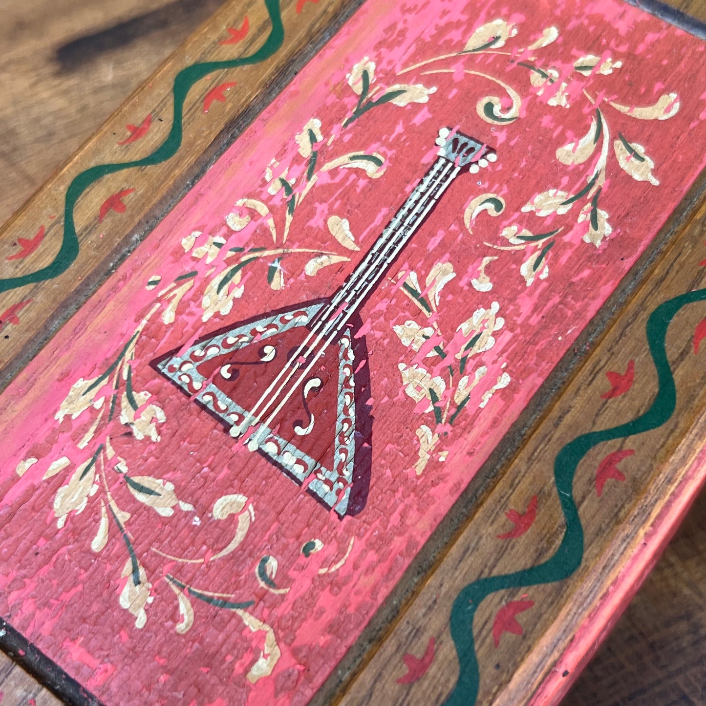 Vintage Reuge Swiss Painted Wooden Mandolin Music Box