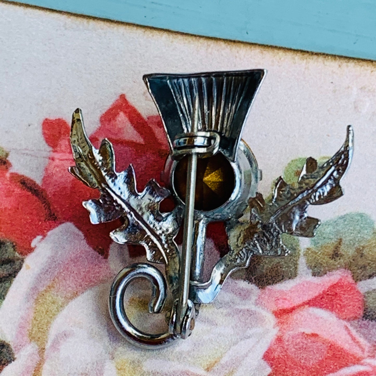 Vintage Rhinestone Thistle Pin