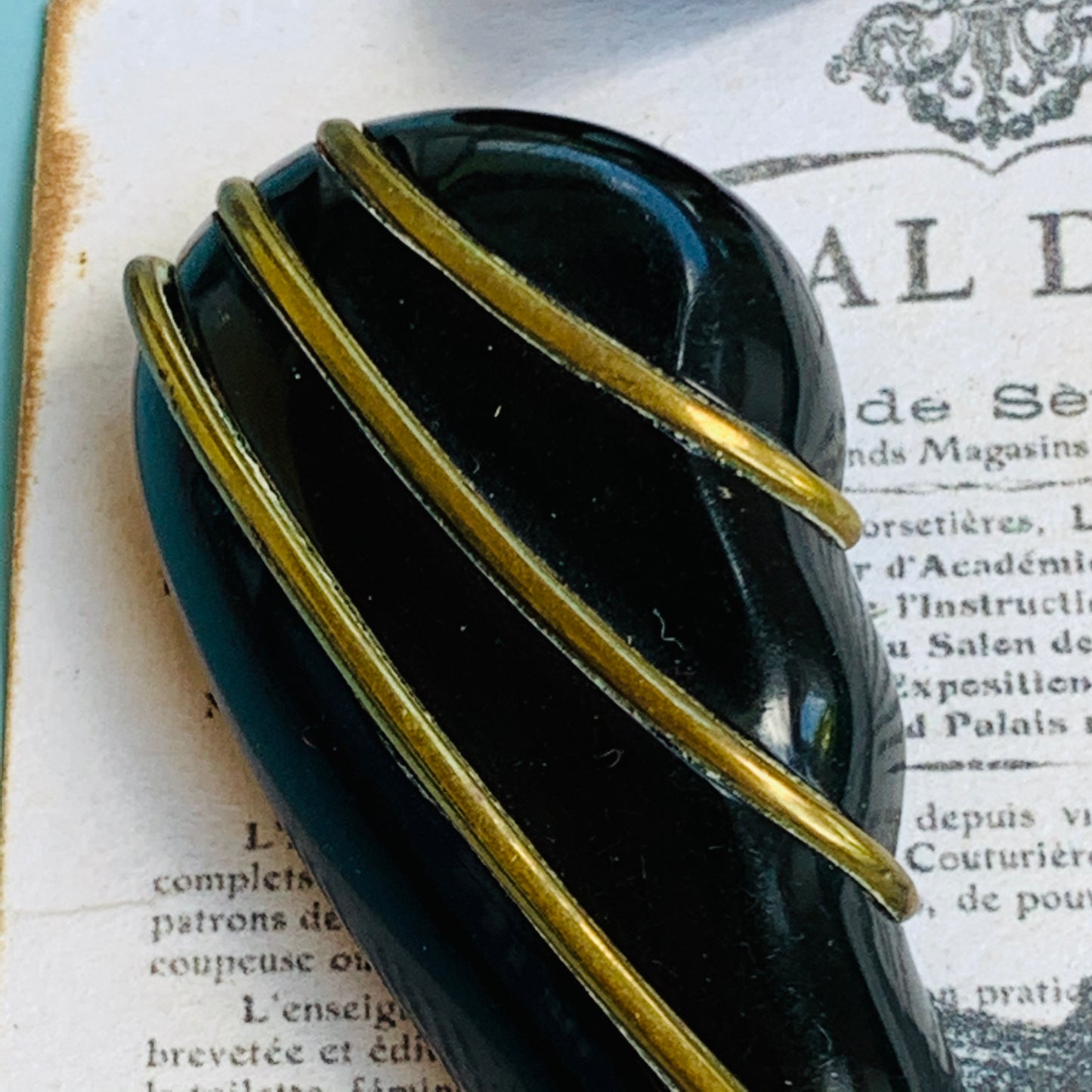 Black Carved Bakelite Mourning Jewelry Angel Wing Dress Clip