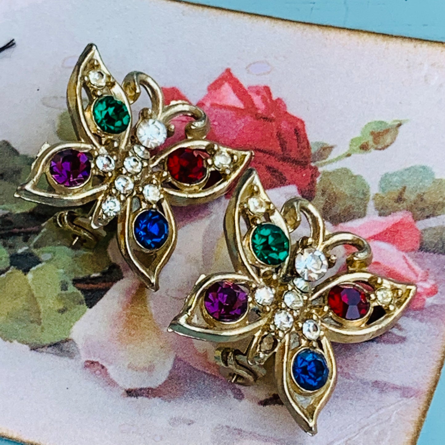 Two Vintage Rhinestone Butterfly Pins