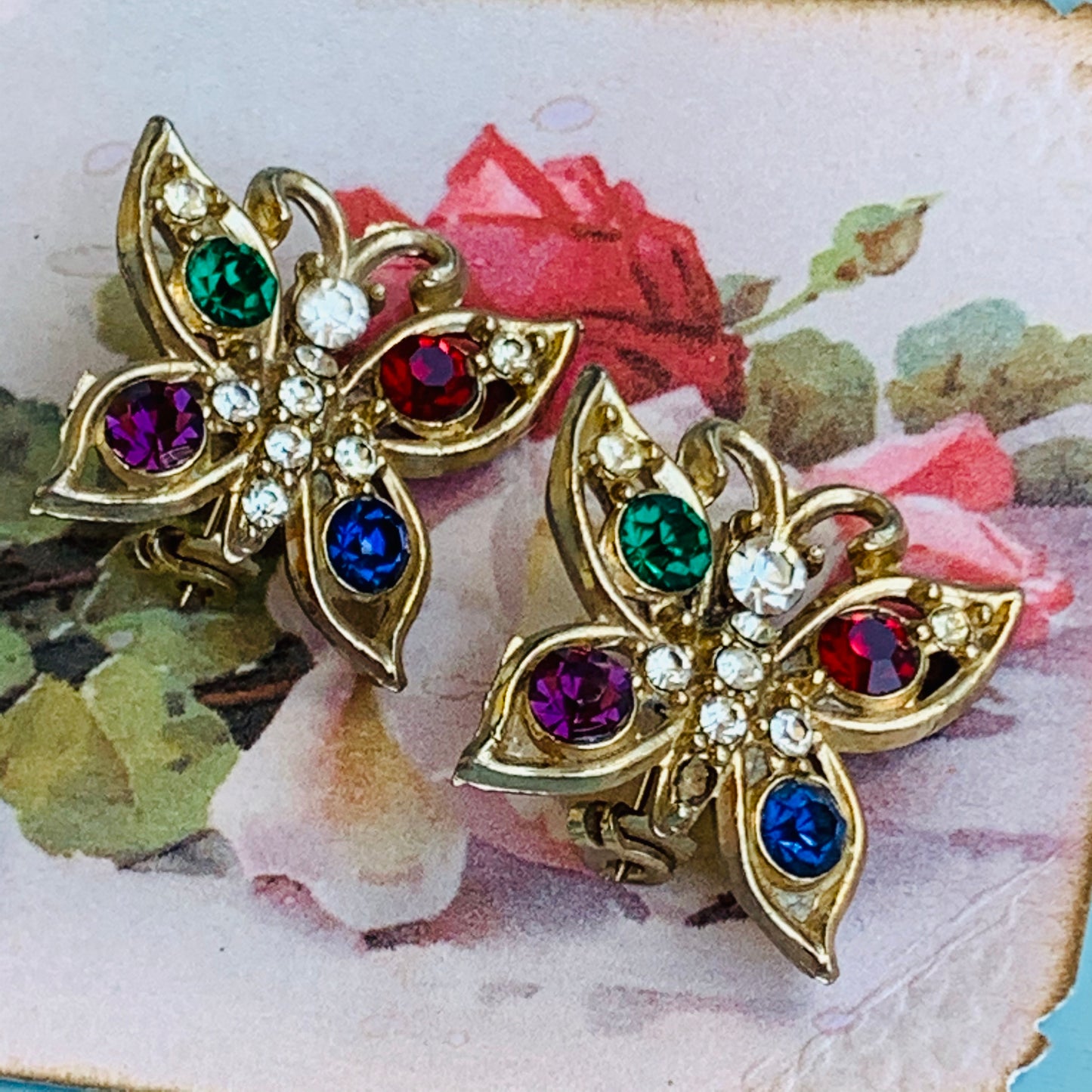 Two Vintage Rhinestone Butterfly Pins