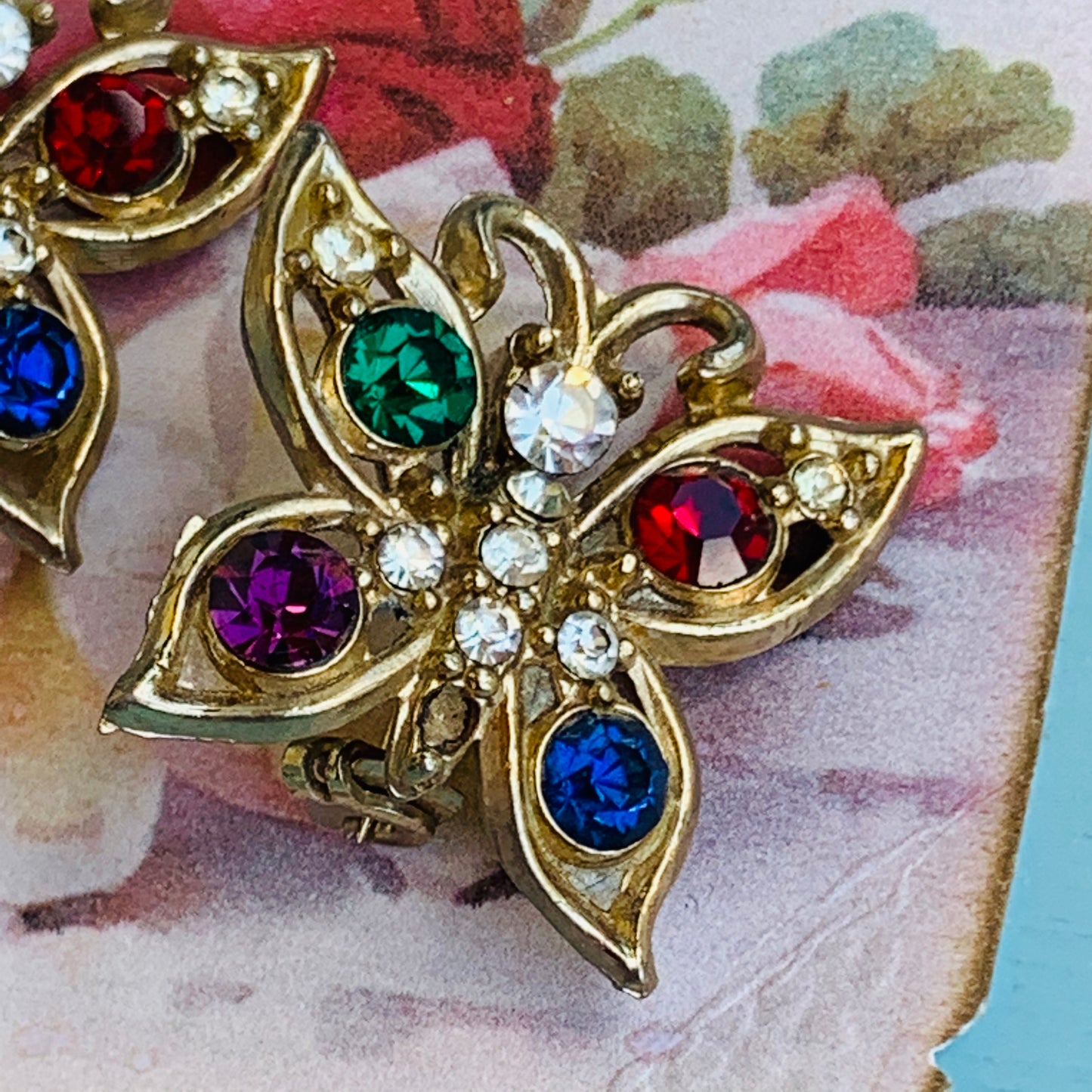 Two Vintage Rhinestone Butterfly Pins