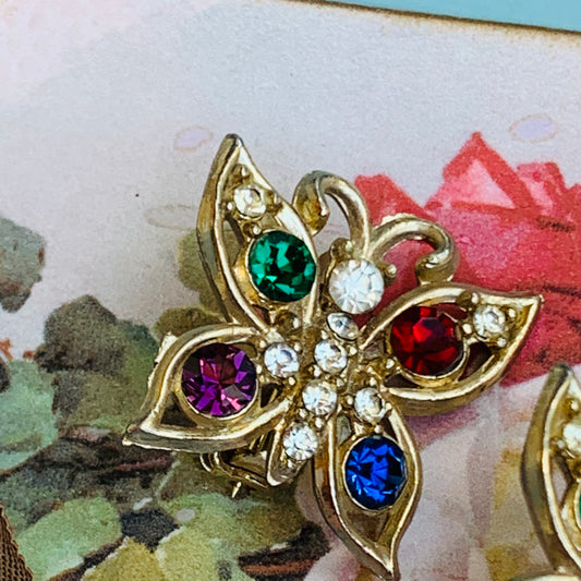 Two Vintage Rhinestone Butterfly Pins