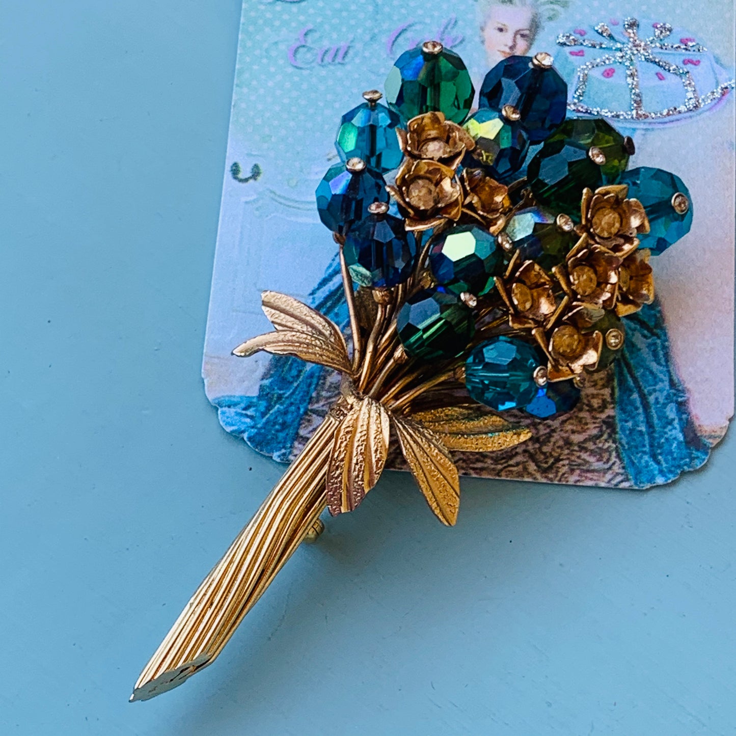 Vintage Vendome Stylized Floral Bouquet Rhinestone & Beaded Pin
