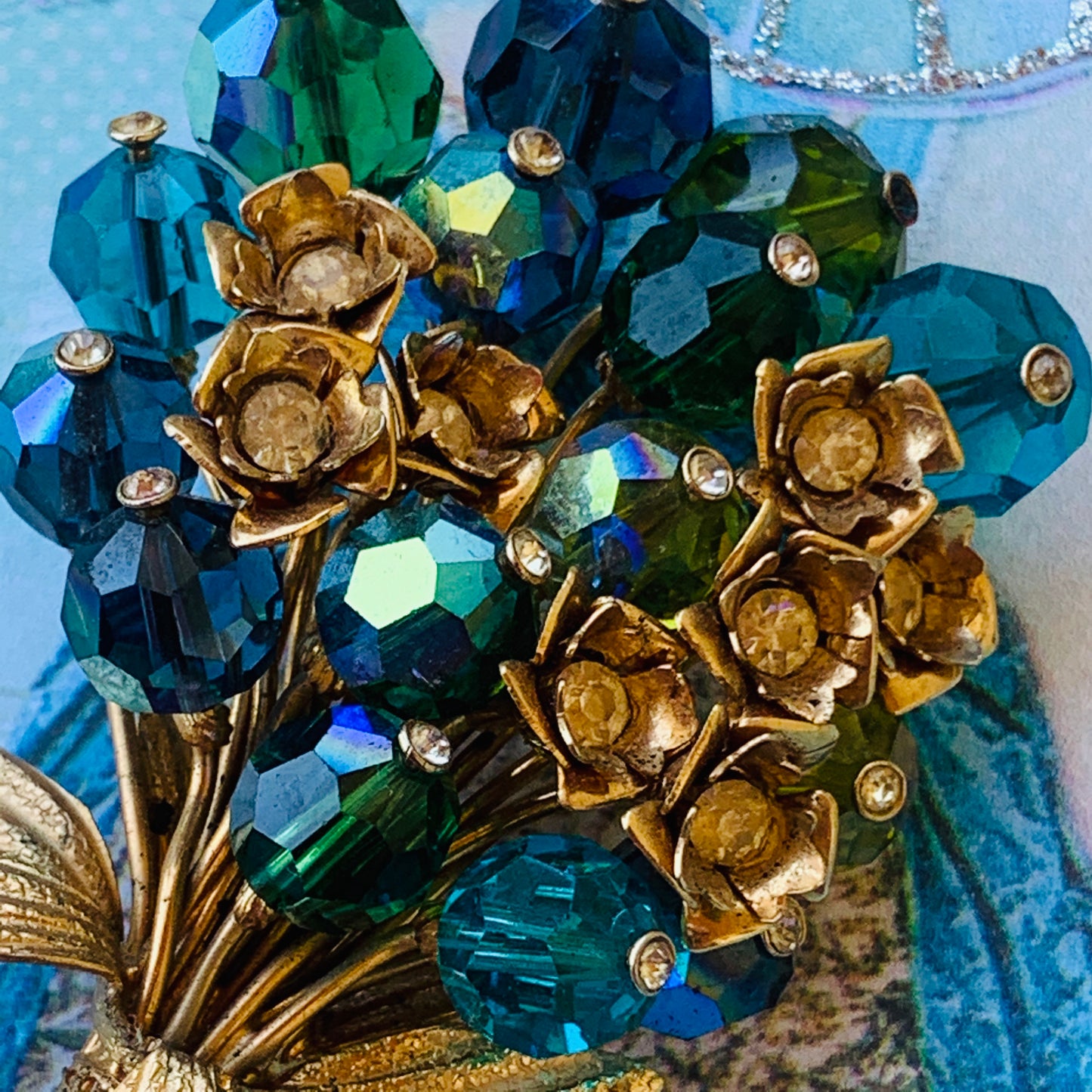 Vintage Vendome Stylized Floral Bouquet Rhinestone & Beaded Pin