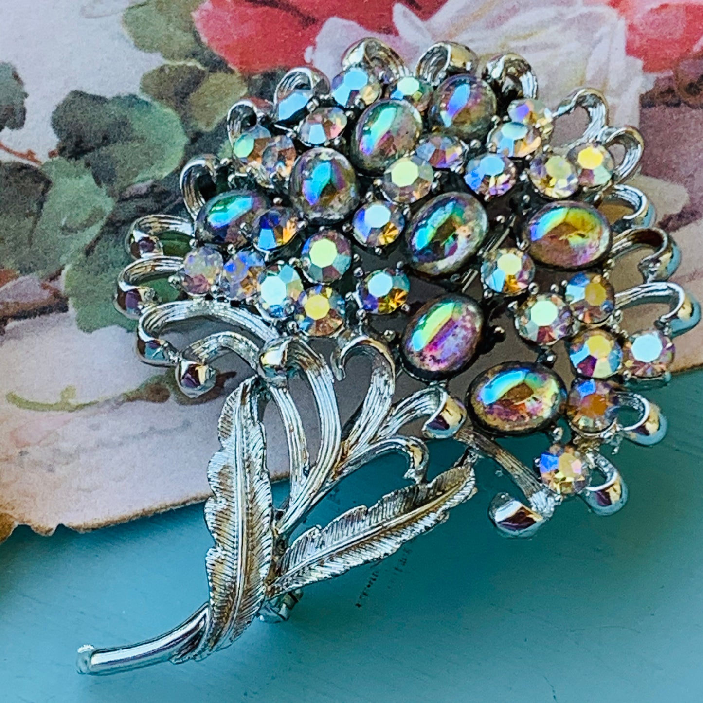 Vintage Coro Pegasus Stylized Rhinestone Floral Pin