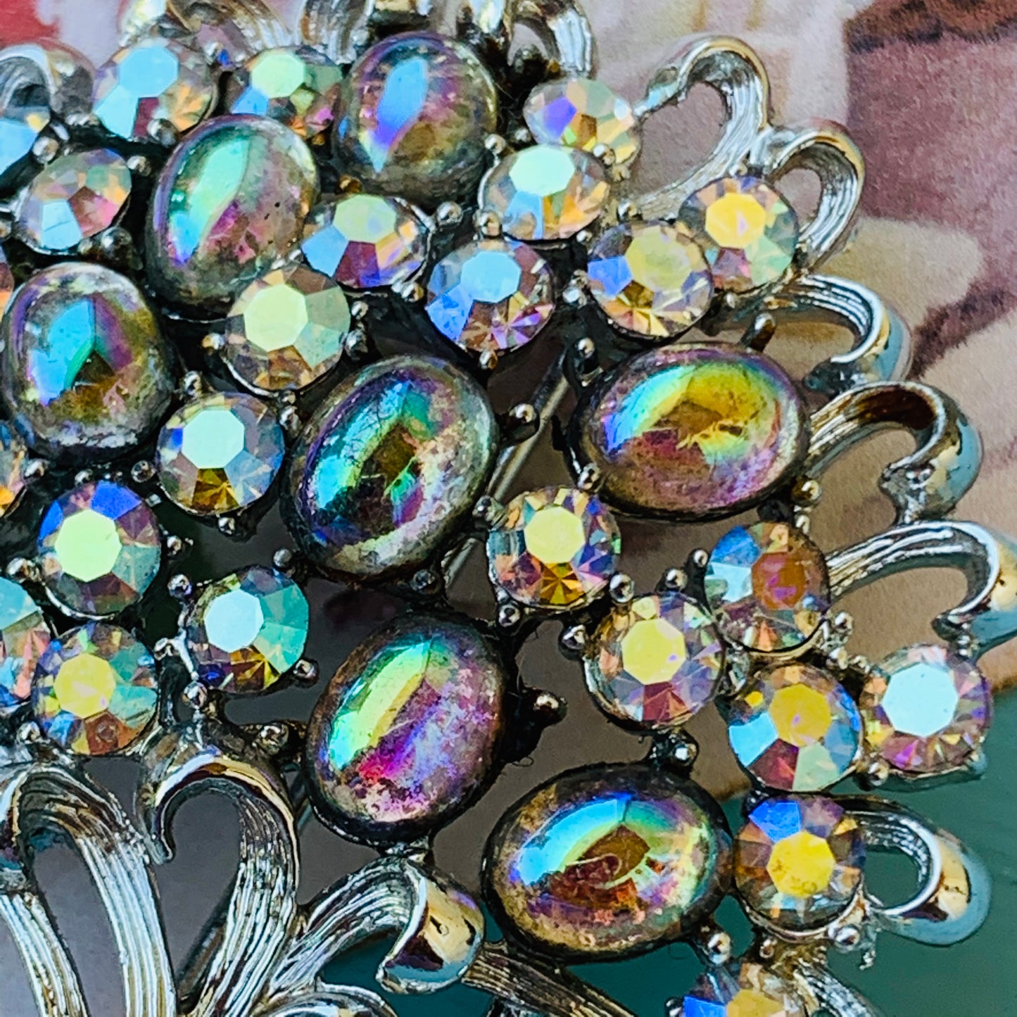 Vintage Coro Pegasus Stylized Rhinestone Floral Pin