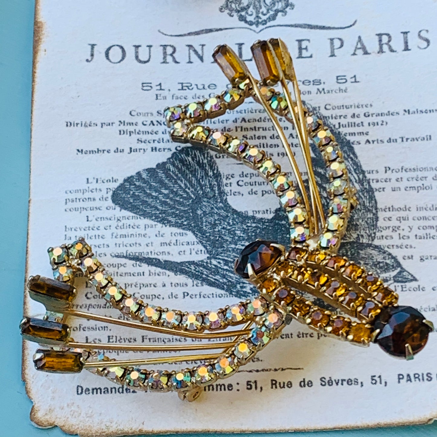 Vintage Rhinestone Stylized Dragonfly Pin