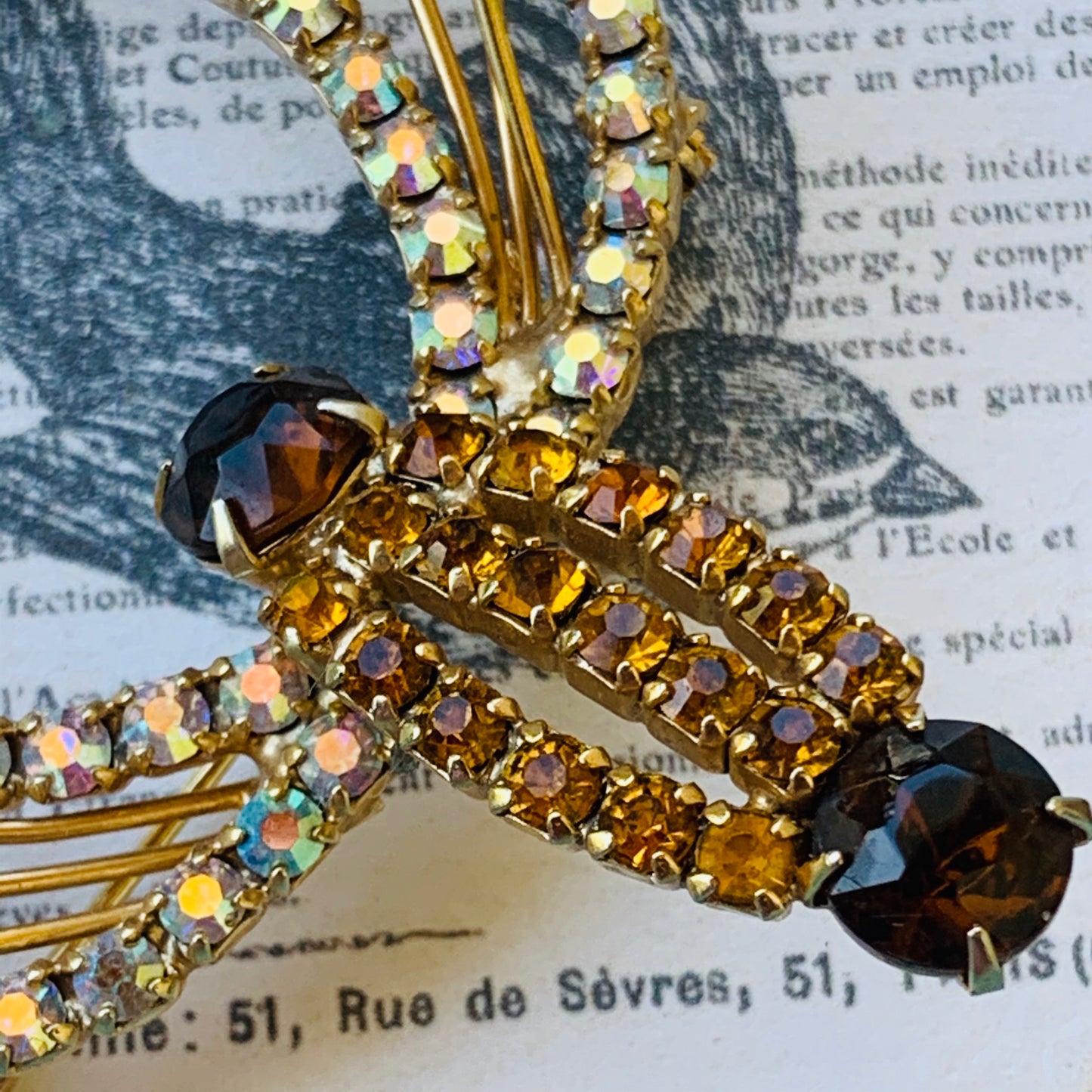 Vintage Rhinestone Stylized Dragonfly Pin