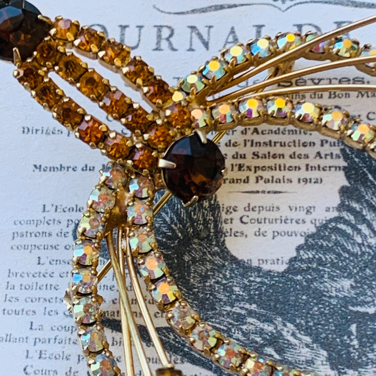 Vintage Rhinestone Stylized Dragonfly Pin