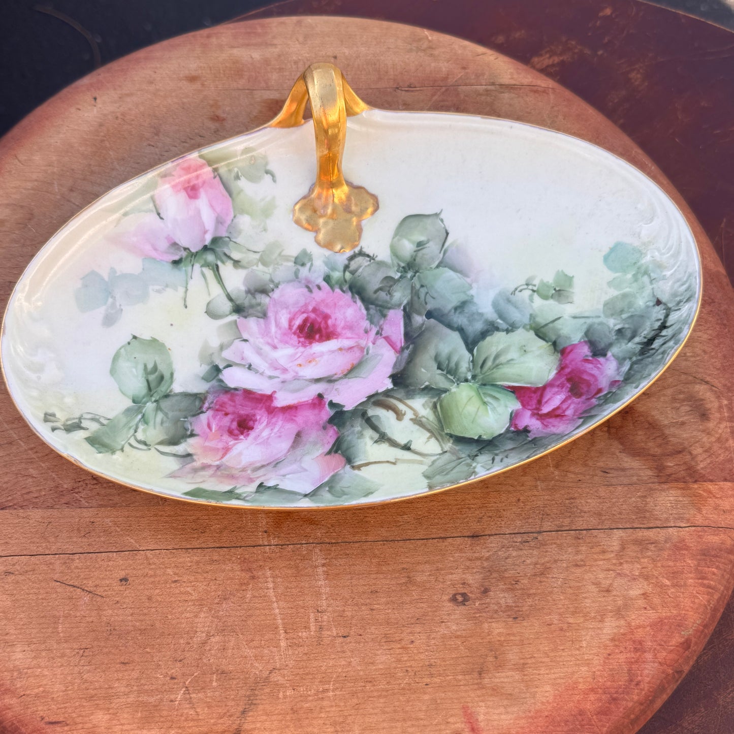 Antique W G & Co French Limoges Cabbage Rose Serving Dish