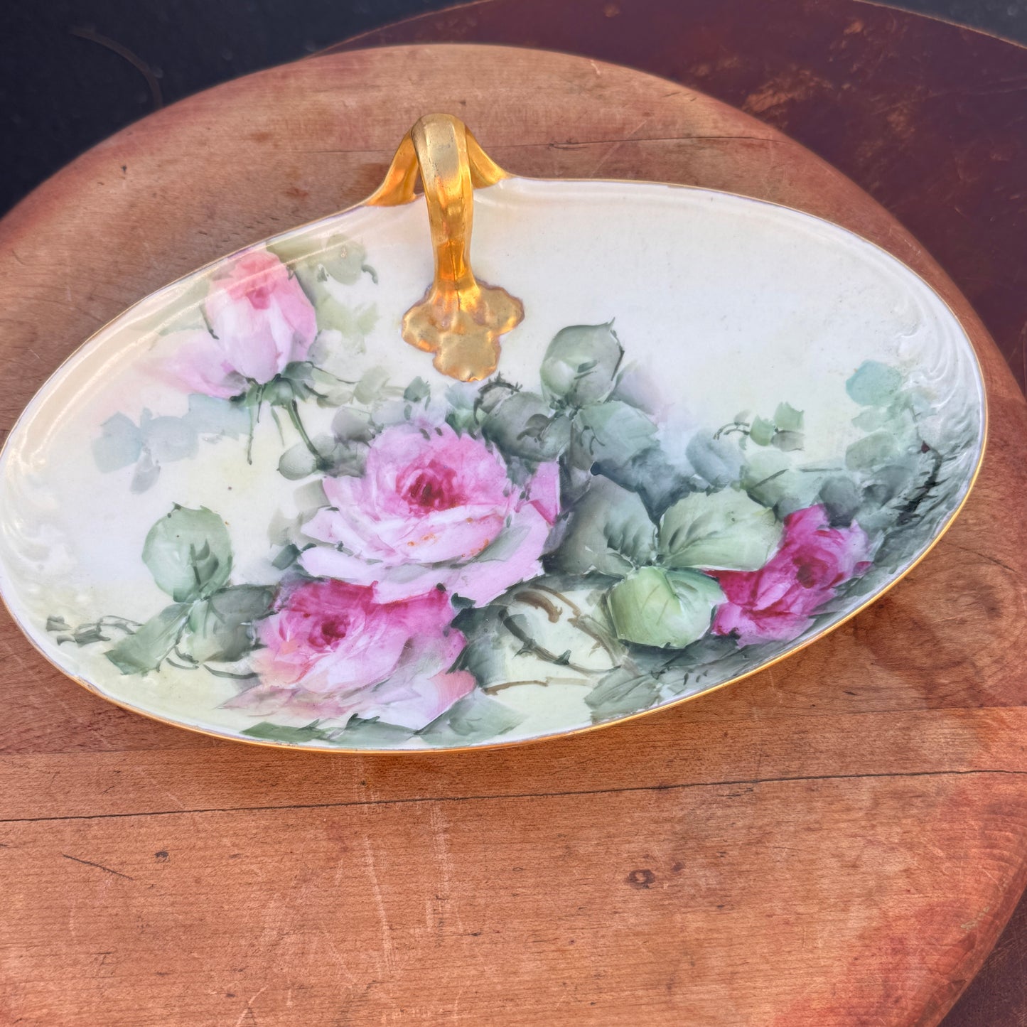 Antique W G & Co French Limoges Cabbage Rose Serving Dish