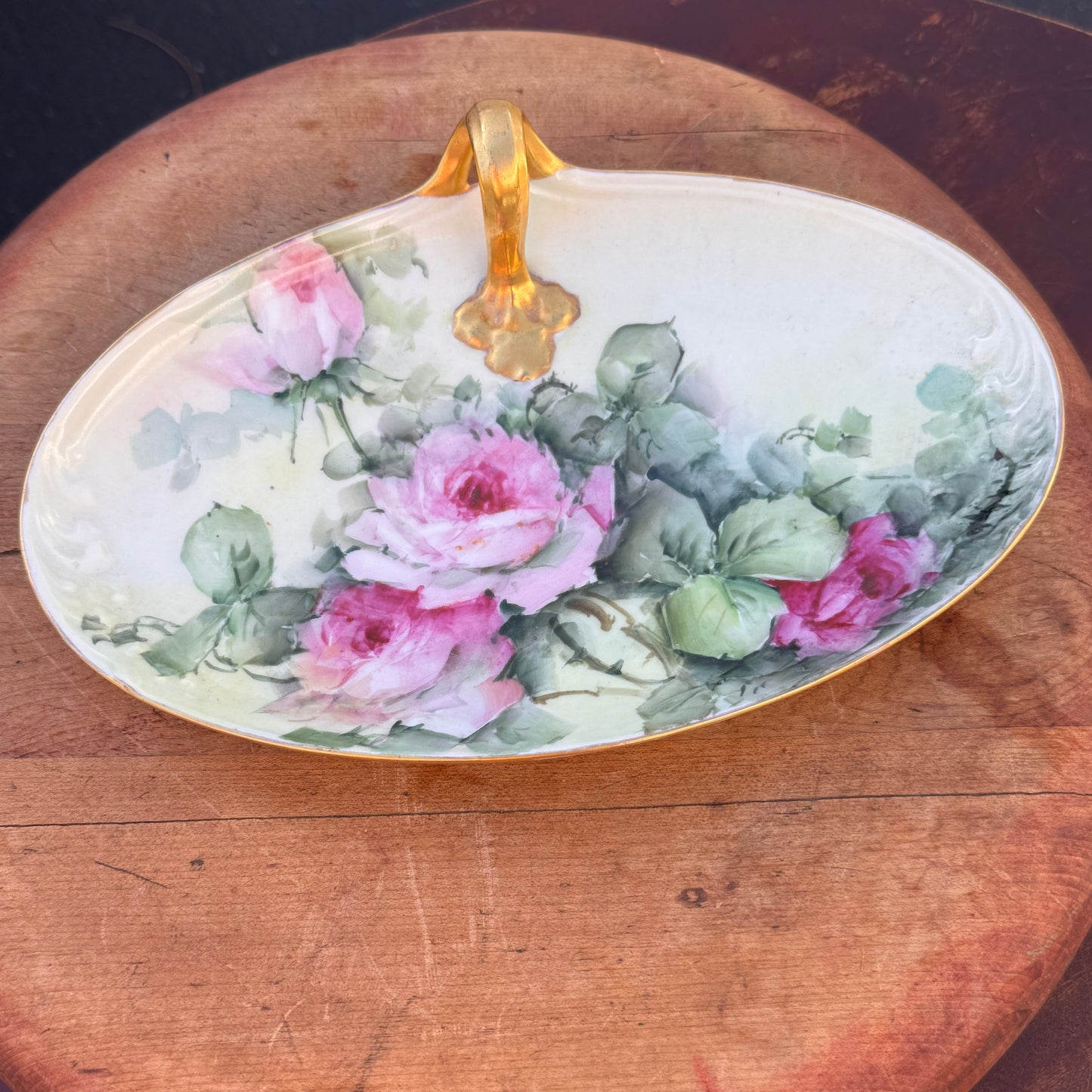 Antique W G & Co French Limoges Cabbage Rose Serving Dish