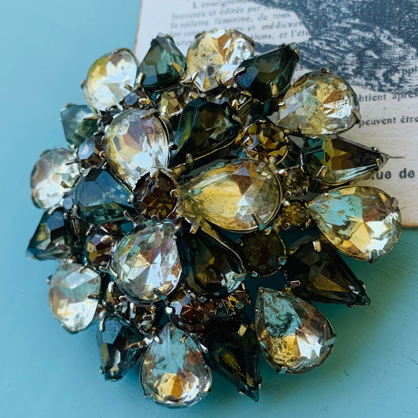 Vintage Black and Clear Rhinestone Brooch Pin