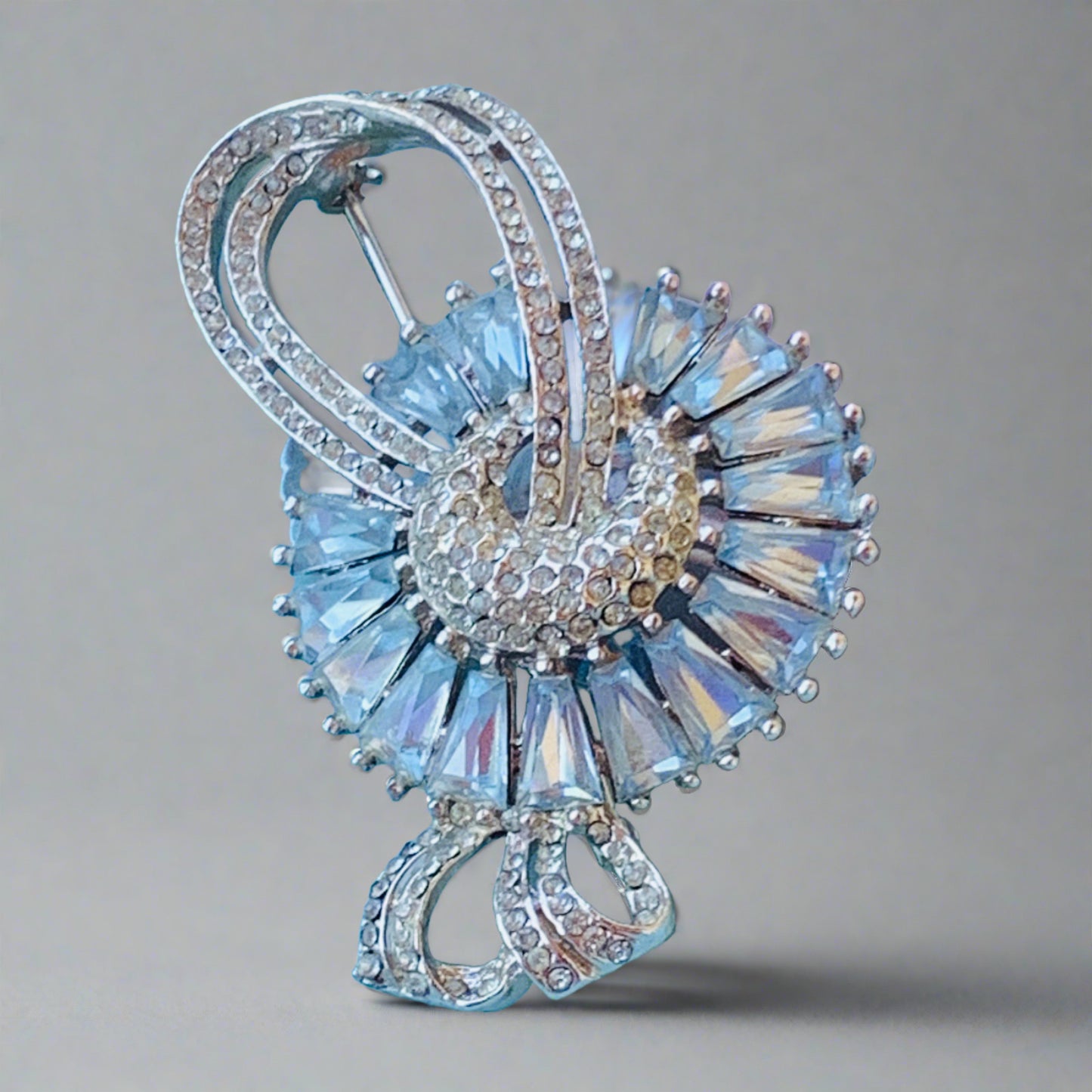 Vintage Soft Blue and Clear Keystone Rhinestone Pin