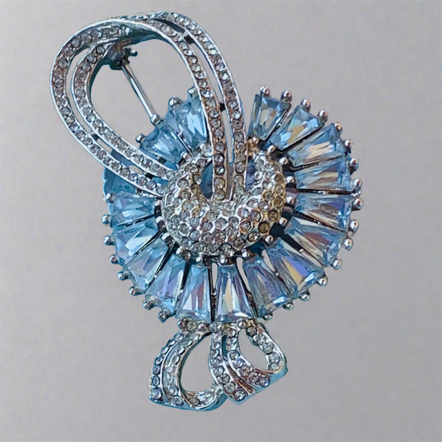 Vintage Soft Blue and Clear Keystone Rhinestone Pin