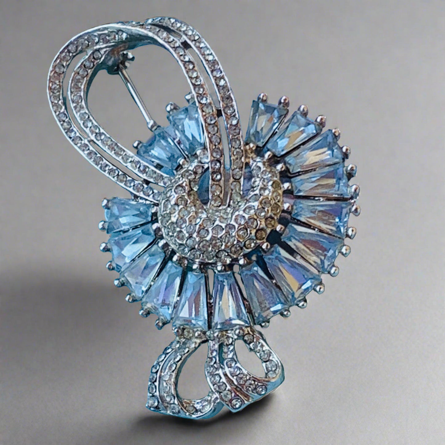 Vintage Soft Blue and Clear Keystone Rhinestone Pin
