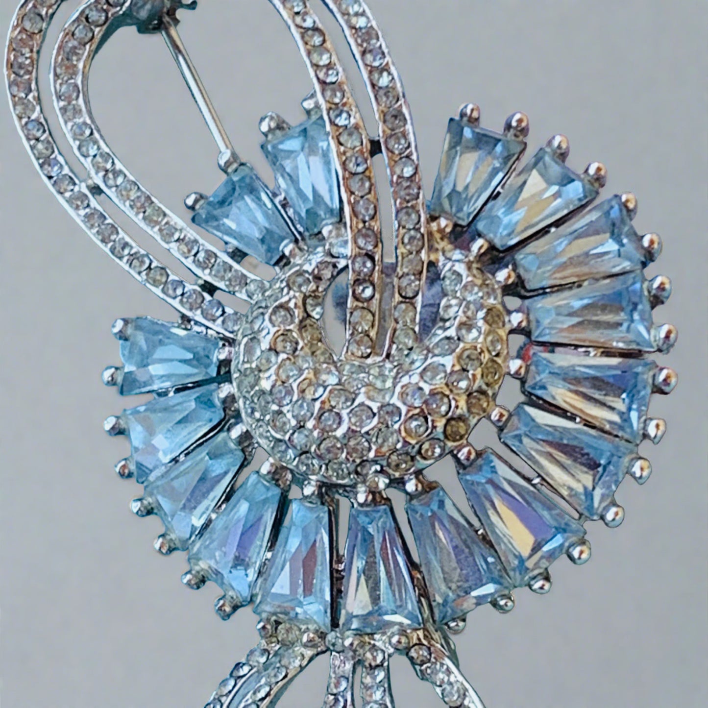 Vintage Soft Blue and Clear Keystone Rhinestone Pin