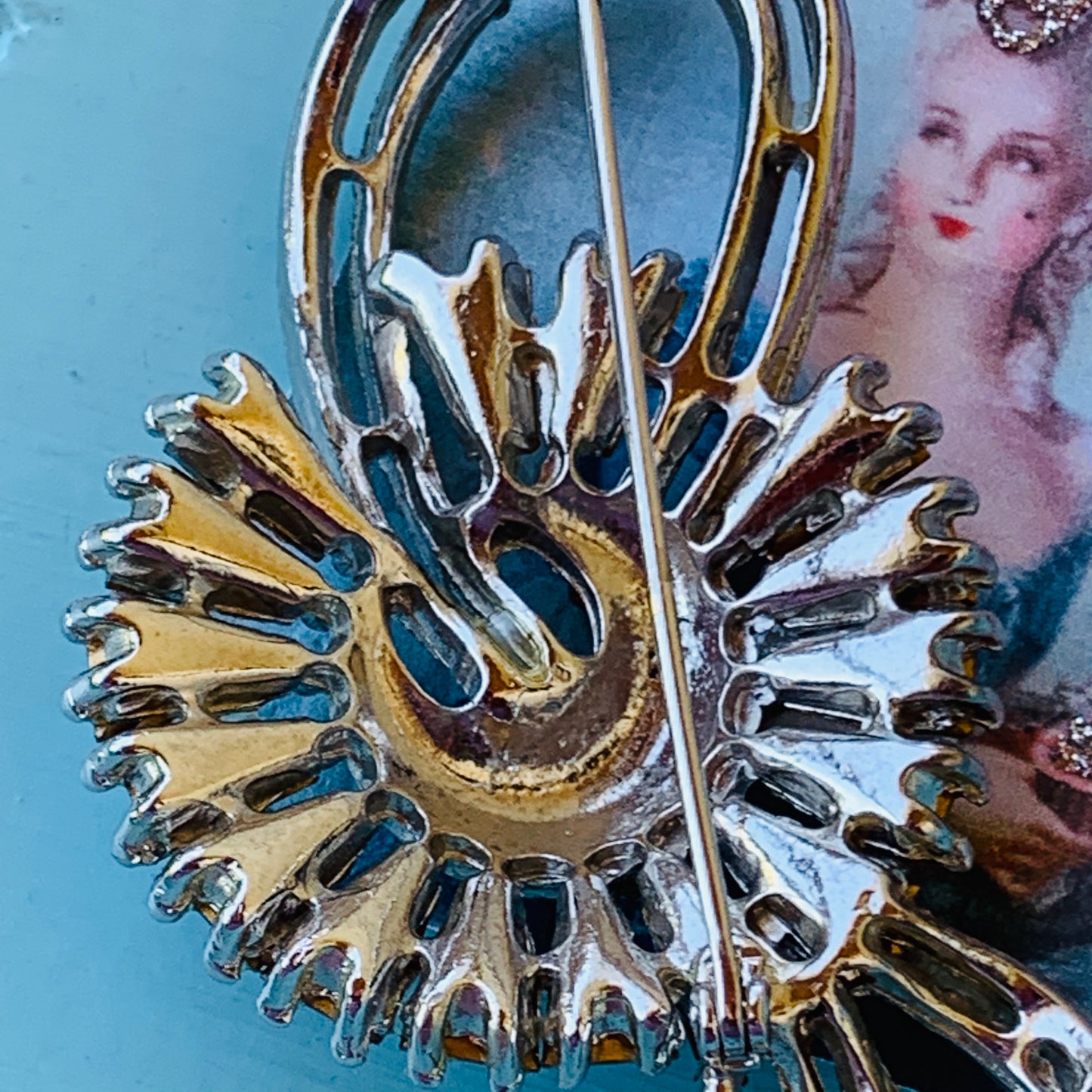Vintage Soft Blue and Clear Keystone Rhinestone Pin
