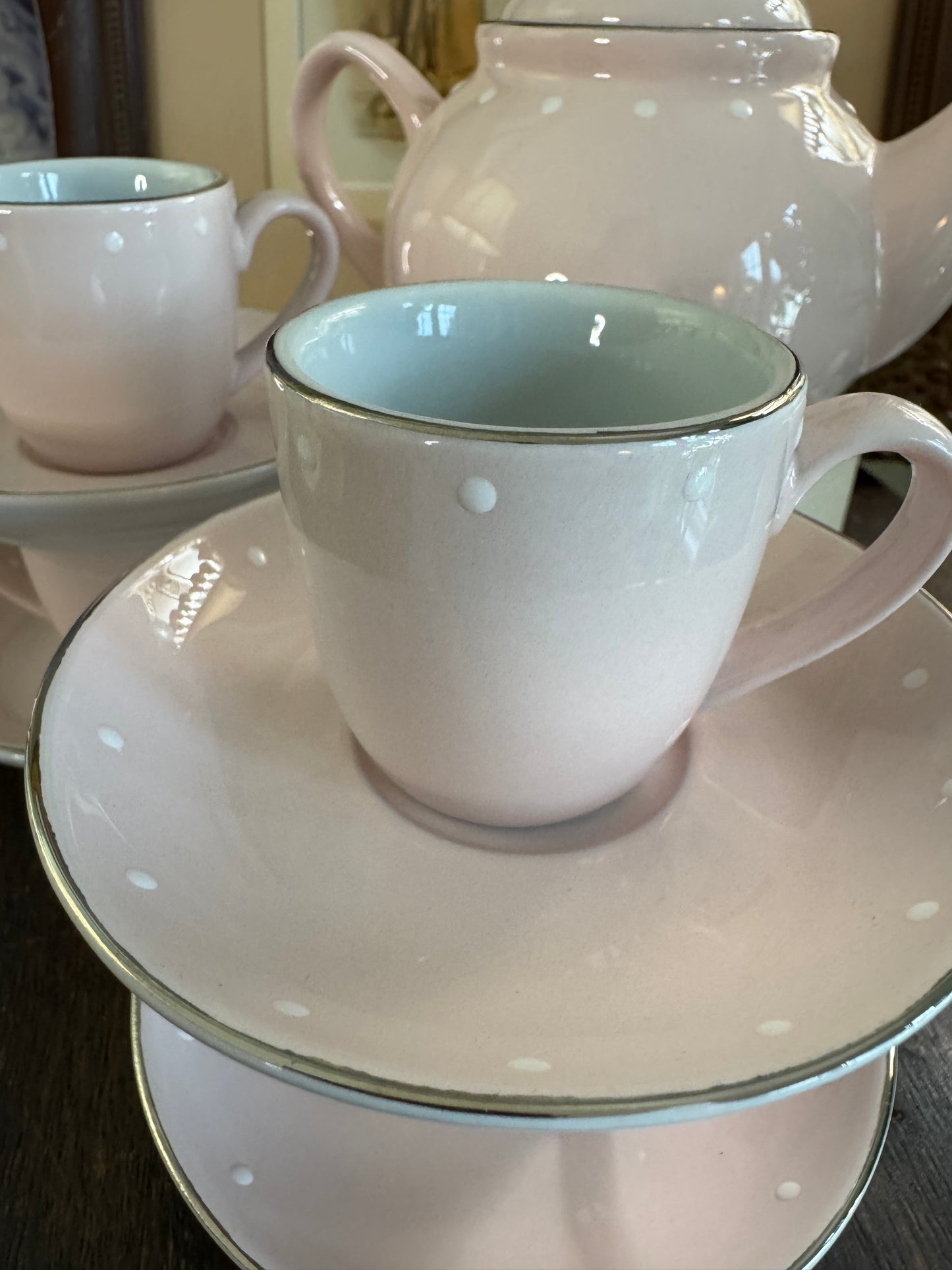 Pottery Barn Kids Pink Polka Dot Porcelain Tea Set in Orig Box