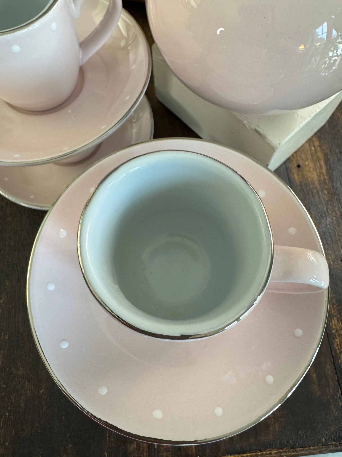 Pottery Barn Kids Pink Polka Dot Porcelain Tea Set in Orig Box