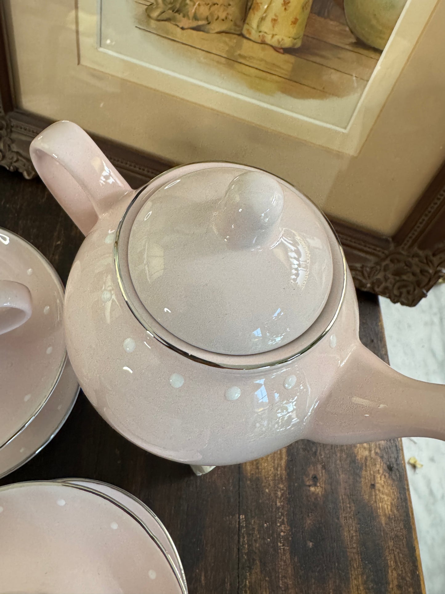 Pottery Barn Kids Pink Polka Dot Porcelain Tea Set in Orig Box
