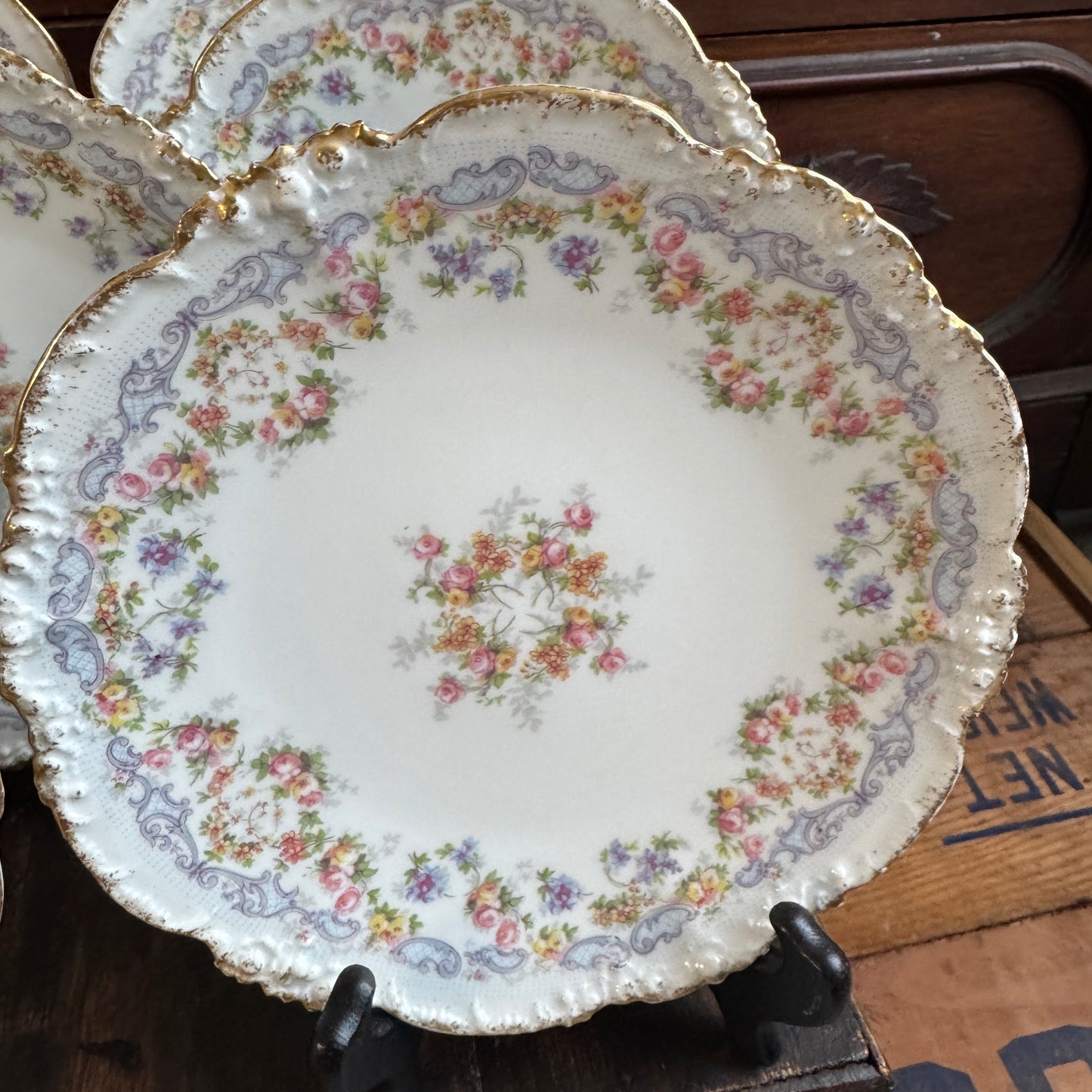 9 Antique J P & L Limoges French Hand Painted Luncheon Salad Plates