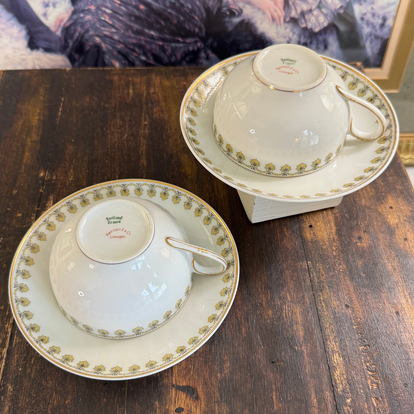 Two French Haviland Limoges Schleiger Tea Cups & Saucers