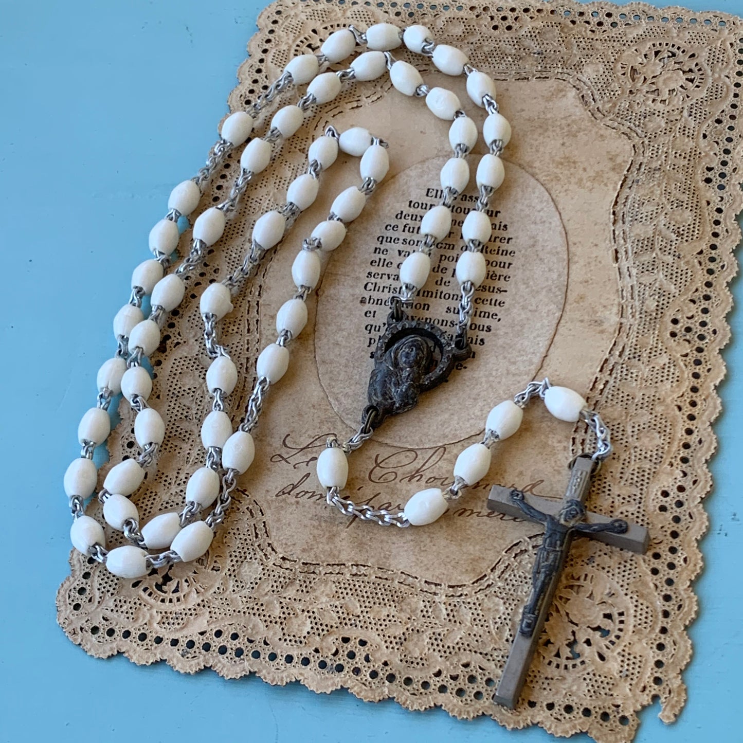 Vintage Soft White Italian Bead Rosary