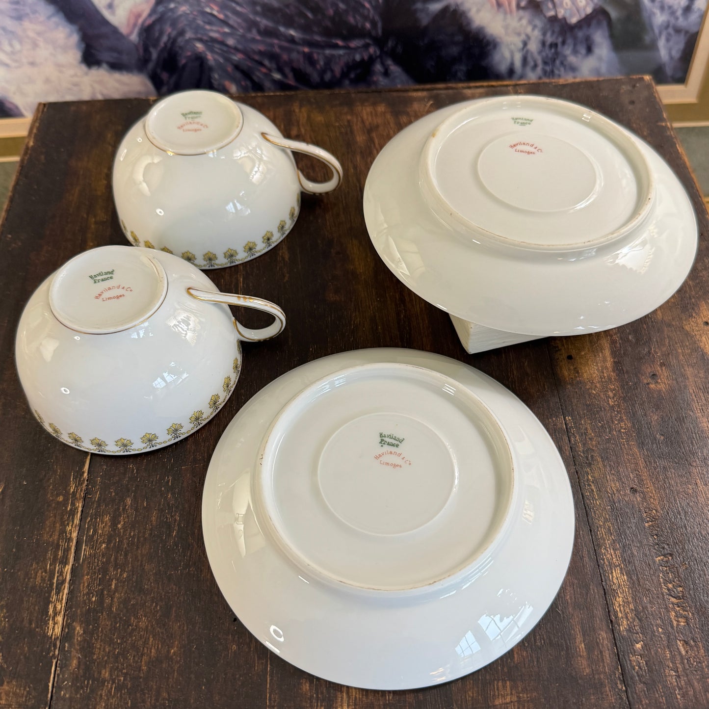 Two French Haviland Limoges Schleiger Tea Cups & Saucers