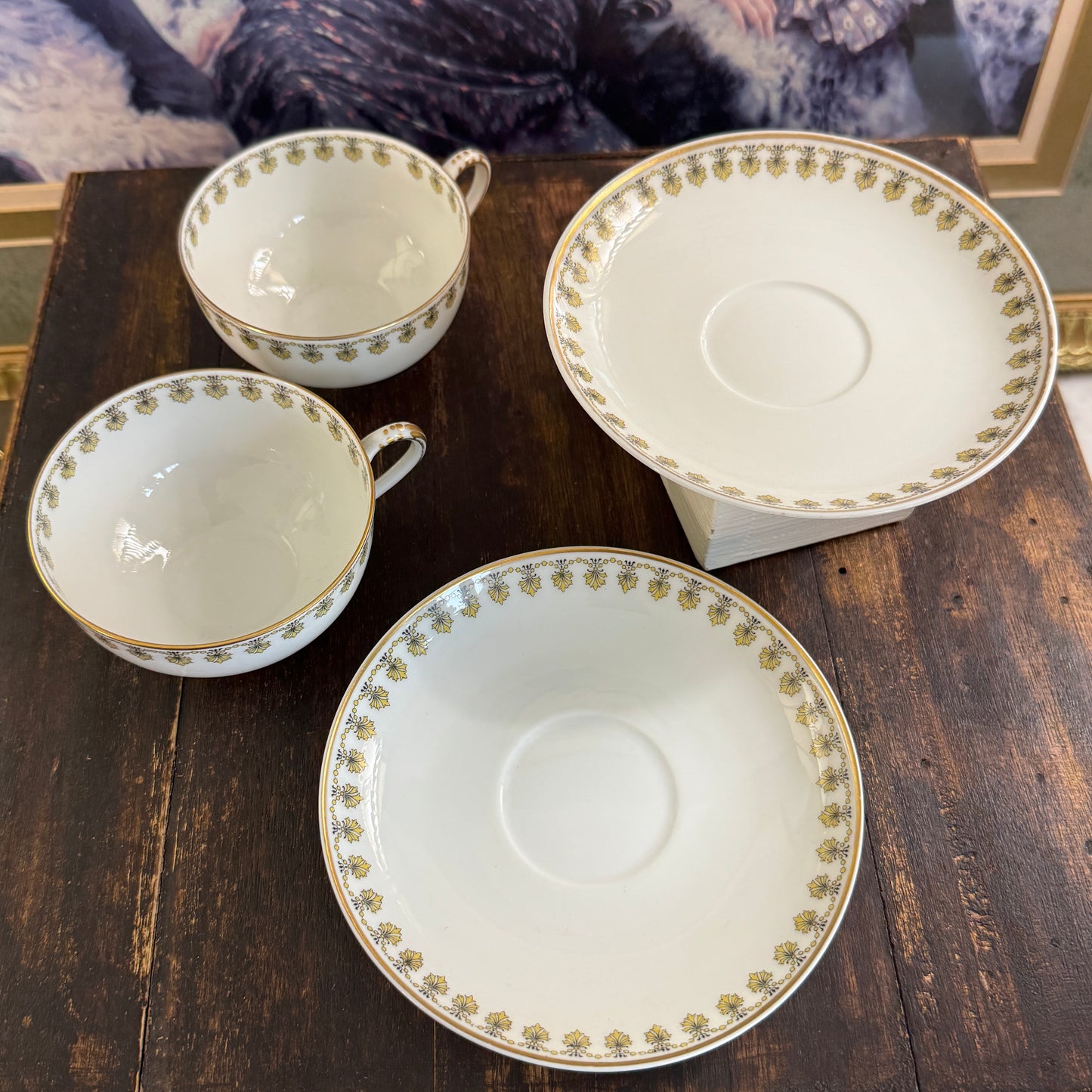 Two French Haviland Limoges Schleiger Tea Cups & Saucers